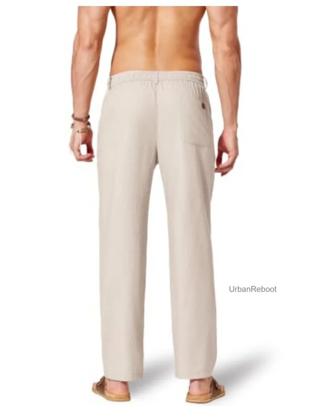 Relaxed Fit Cotton Linen Drawstring Pants for Men Casual Summer Trousers